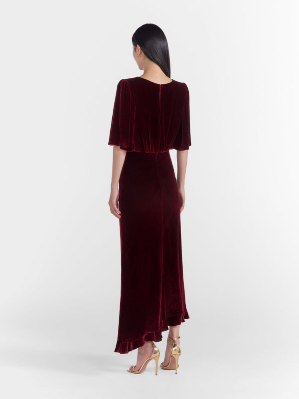 Saloni Vida Velvet Dress In Burgundy