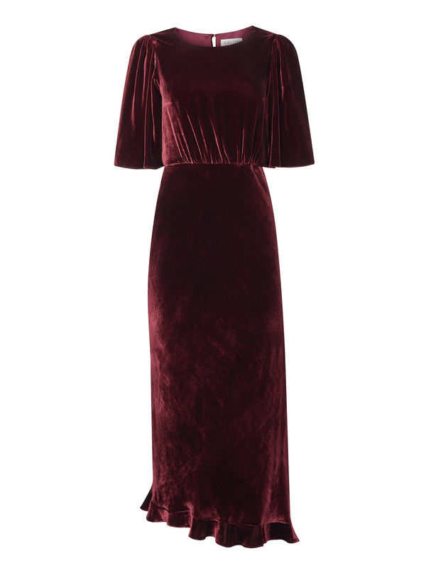 saloni Vida Velvet Dress in Burgundy