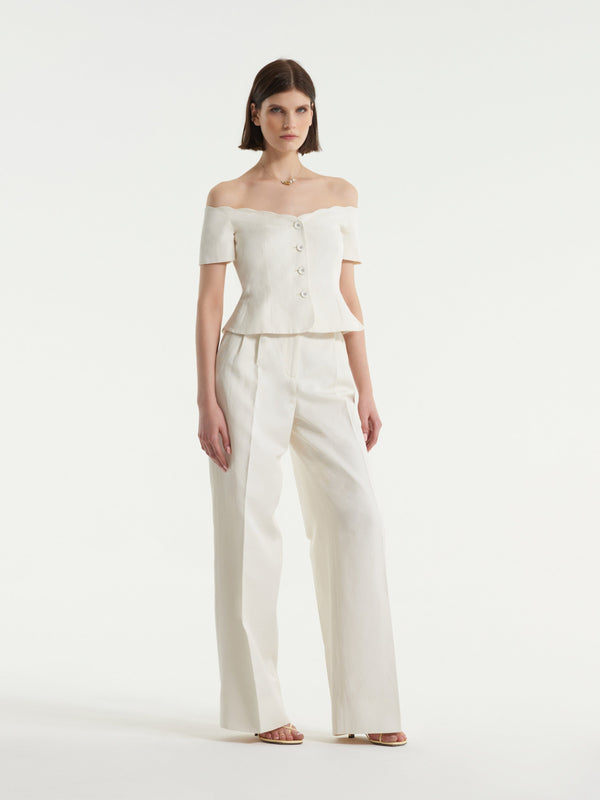 Saloni Wide Tailored Trouser In Cream