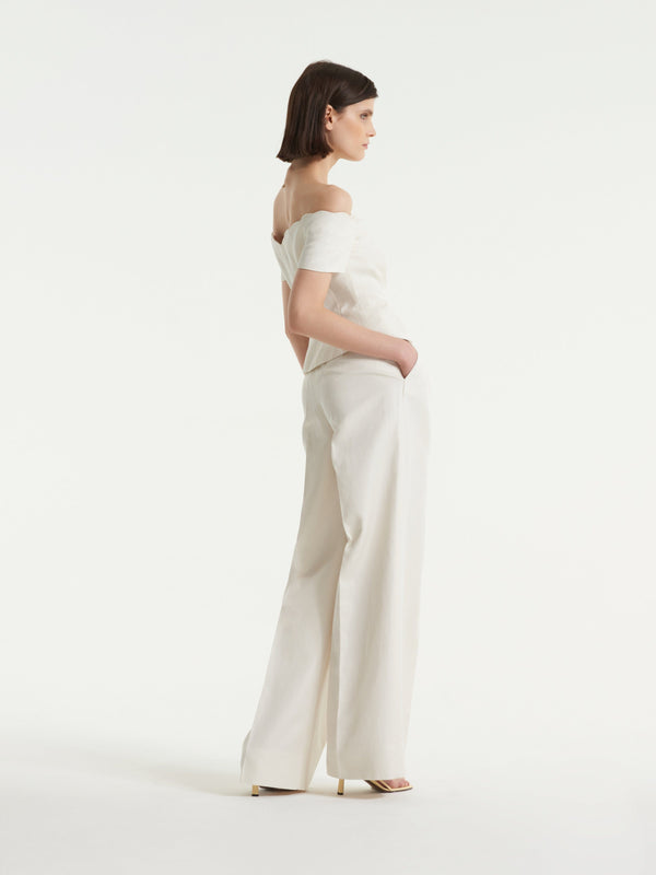 Saloni Wide Tailored Trouser In Cream
