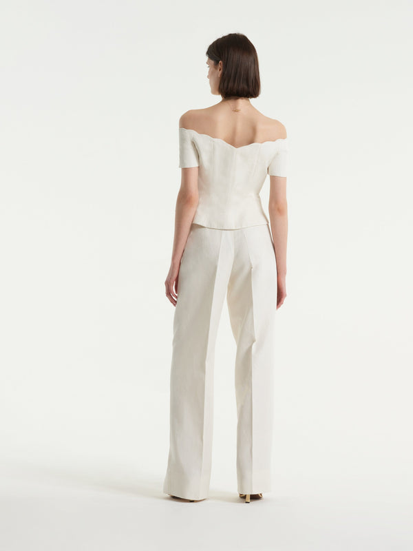 Saloni Wide Tailored Trouser In Cream