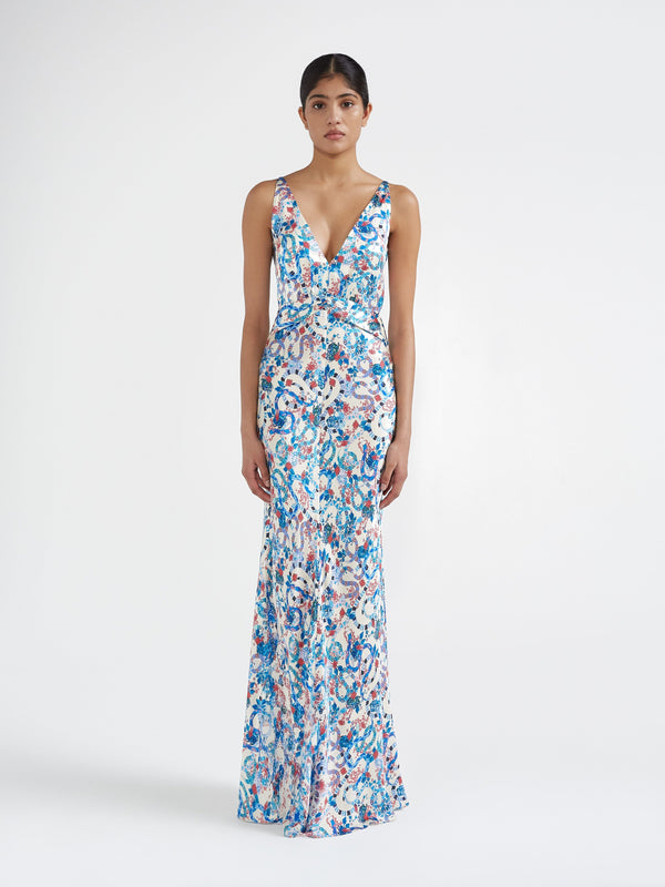 Saloni Wilhelmina Dress In Azure Snakes