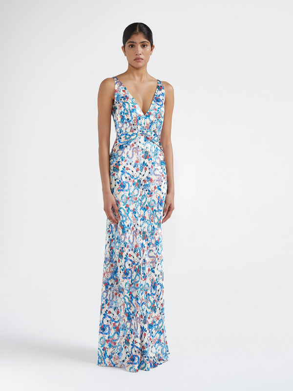 Saloni Wilhelmina Dress In Azure Snakes