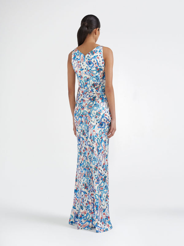 Saloni Wilhelmina Dress In Azure Snakes