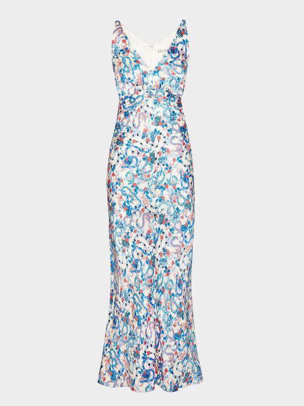 saloni Wilhelmina Dress in Azure Snakes