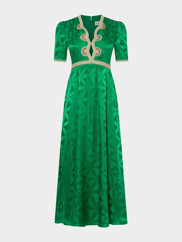 saloni Tabitha C Dress in Emerald Green Ornate Embroidery
