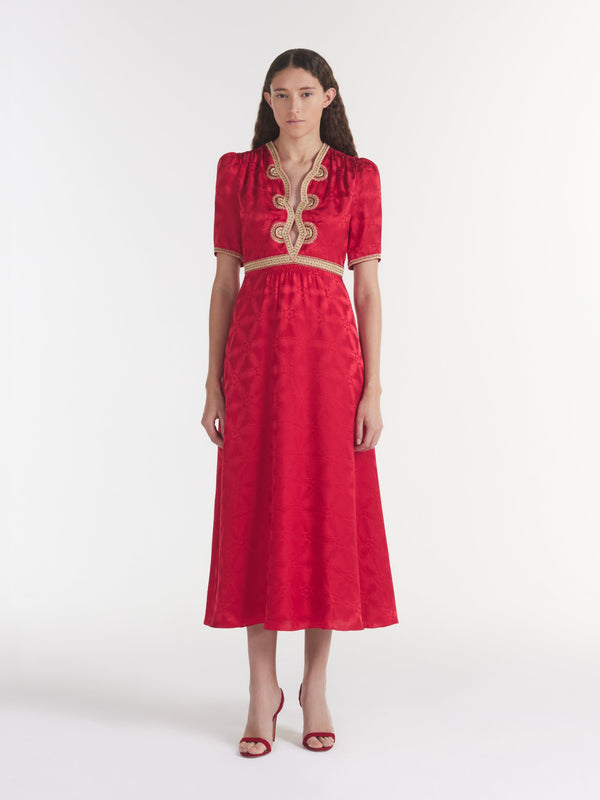Saloni Tabitha C Dress In Scarlet Ornate Embroidery
