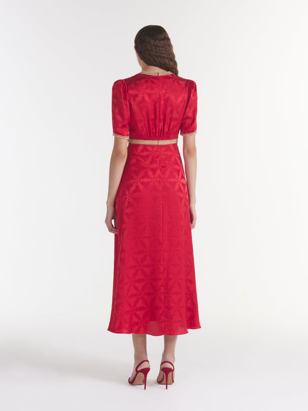 Saloni Tabitha C Dress In Scarlet Ornate Embroidery