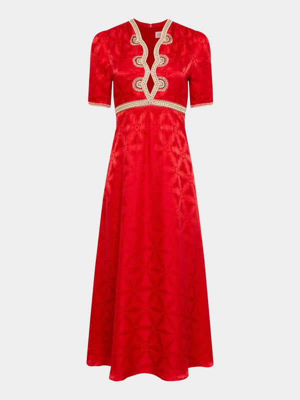 saloni Tabitha C Dress in Scarlet Ornate Embroidery