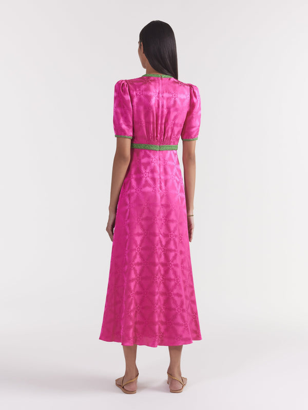 Saloni Tabitha Dress In Honeysuckle Pink Embroidery