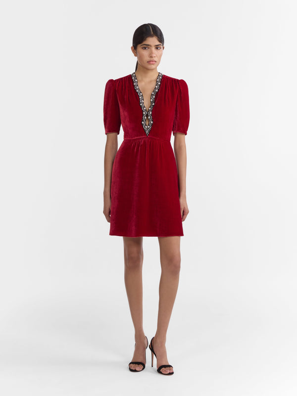 Saloni Tabitha Mini B Dress True Red Black Embroidery