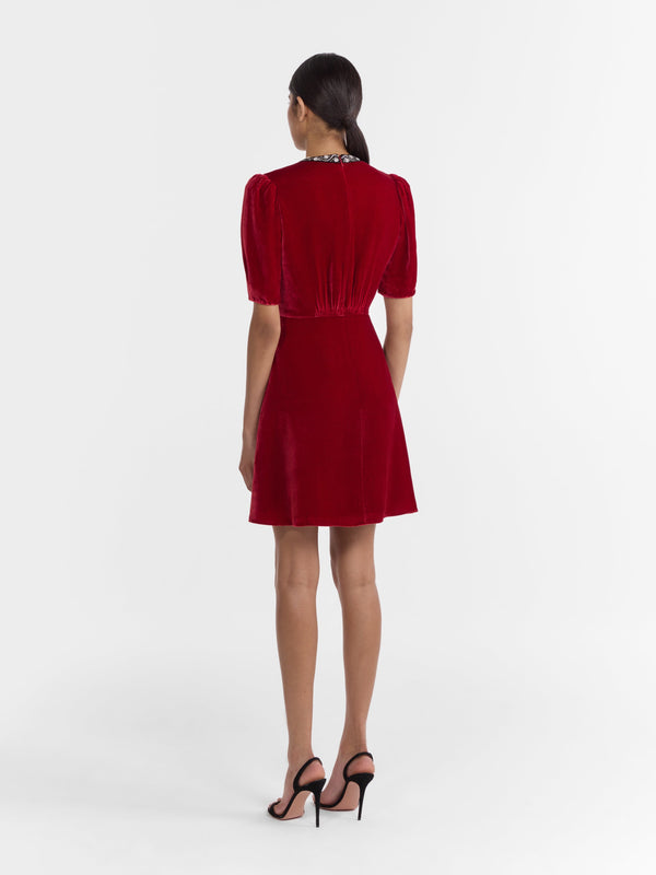 Saloni Tabitha Mini B Dress True Red Black Embroidery