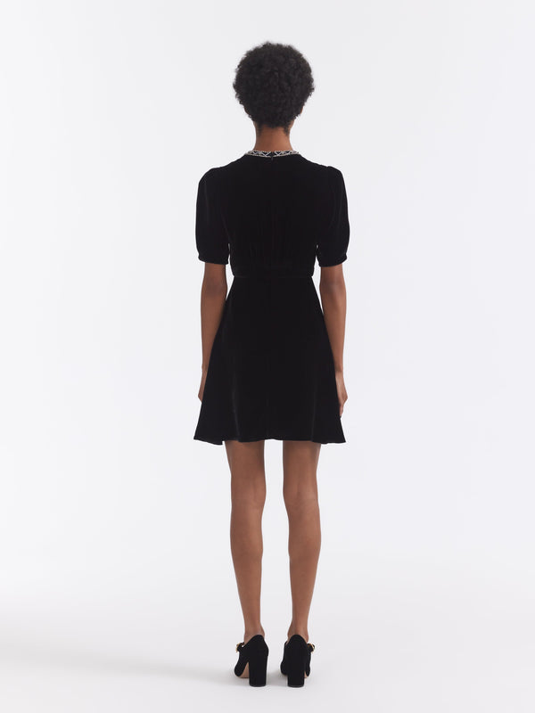 Saloni Tabitha Mini Dress In Black Diamante Embroidery