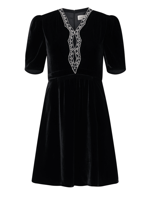 saloni Tabitha Mini Dress in Black Diamante Embroidery