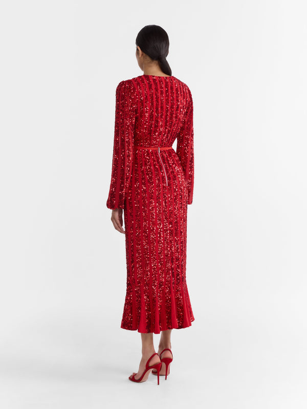 Saloni Venyx Camille Crop Top In Scarlet With Sequin Embroidery