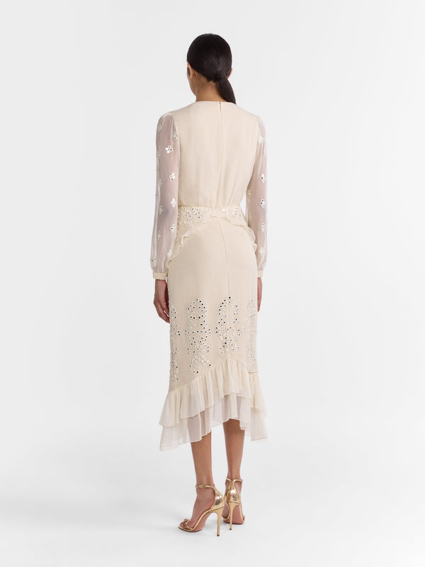 Saloni Venyx Isa Silk B Dress In Ivory Mirror Embroidery