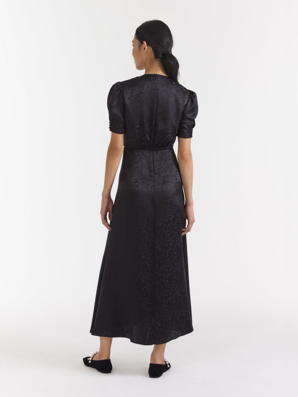Saloni Venyx Lea Long Dress In Black Moonbeam Embroidery