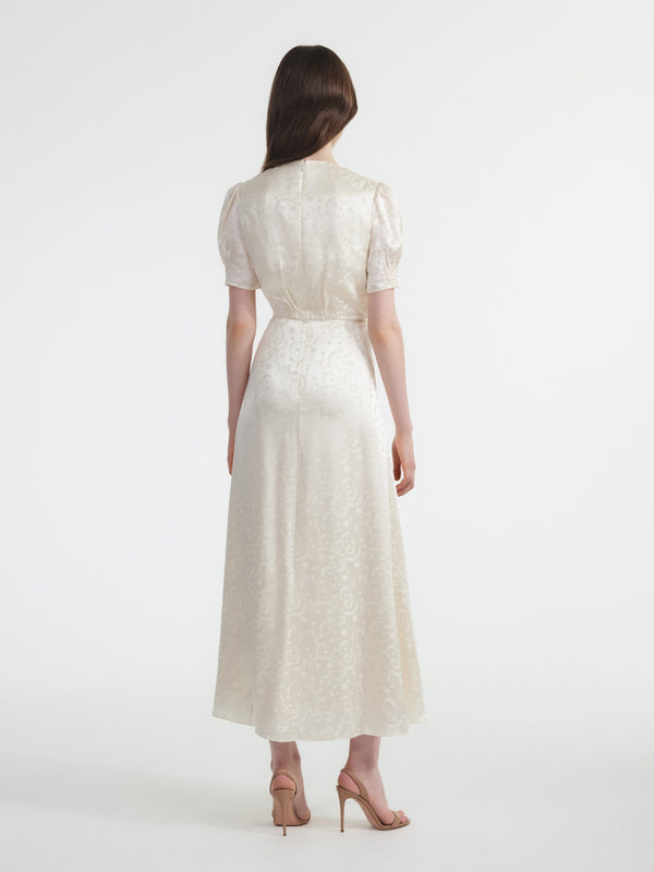 Saloni Venyx Lea Long Dress In Tusk Moonbeam Embroidery
