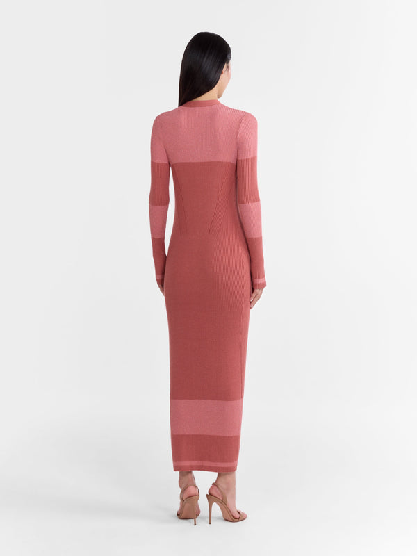 Saloni Venyx Long Rib Cardigan Dress In Cinnamon Metallic