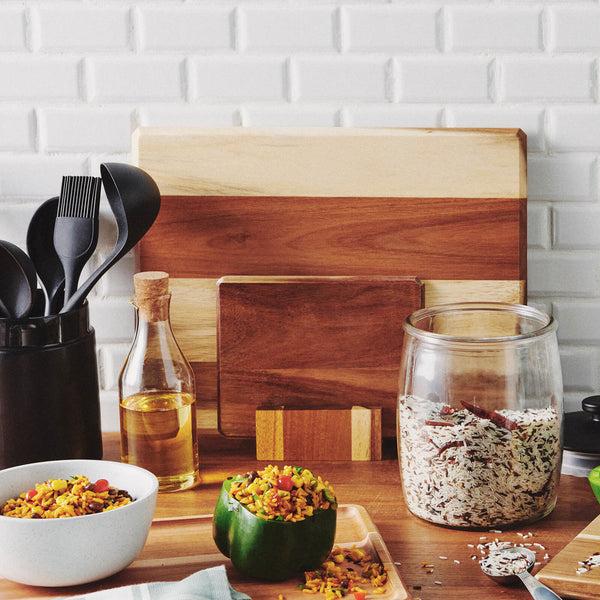 Salt & Pepper Chop Chopping Board Set With Stand - 4 Piece