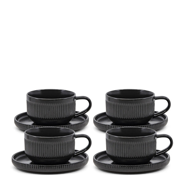 salt & pepper Brae Tea Cups & Saucers 290mL - Set of 4