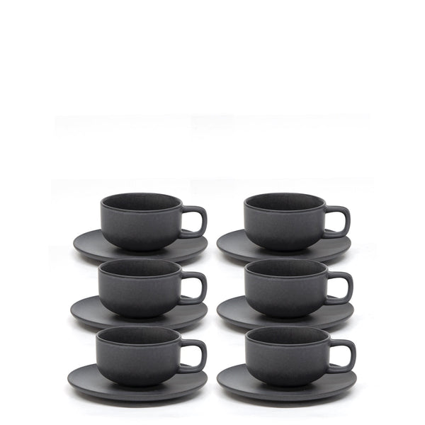Salt & Pepper Hue Tea Cups & Saucers 200mL - Set Of 6