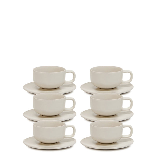 salt & pepper Hue Tea Cups & Saucers 200mL - Set of 6