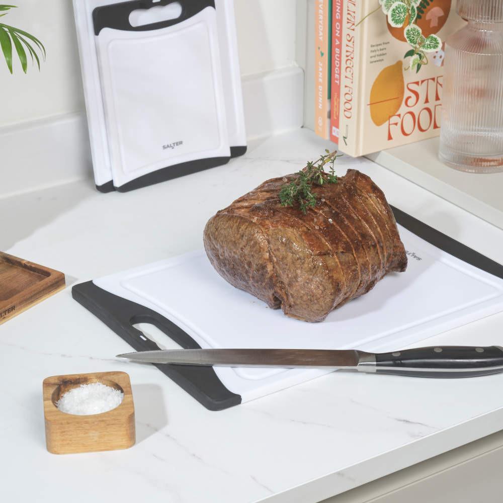 Salter 3-Piece Plastic Chopping Board Set – Black/White