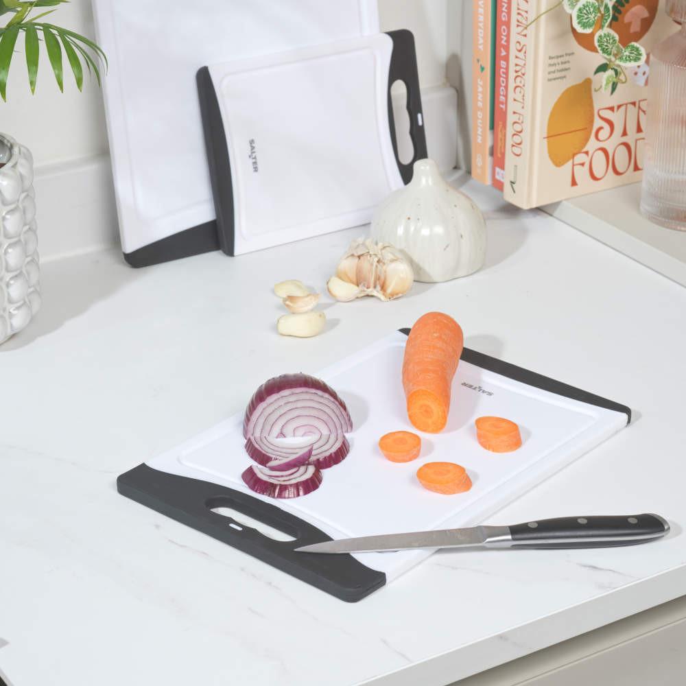 Salter 3-Piece Plastic Chopping Board Set – Black/White