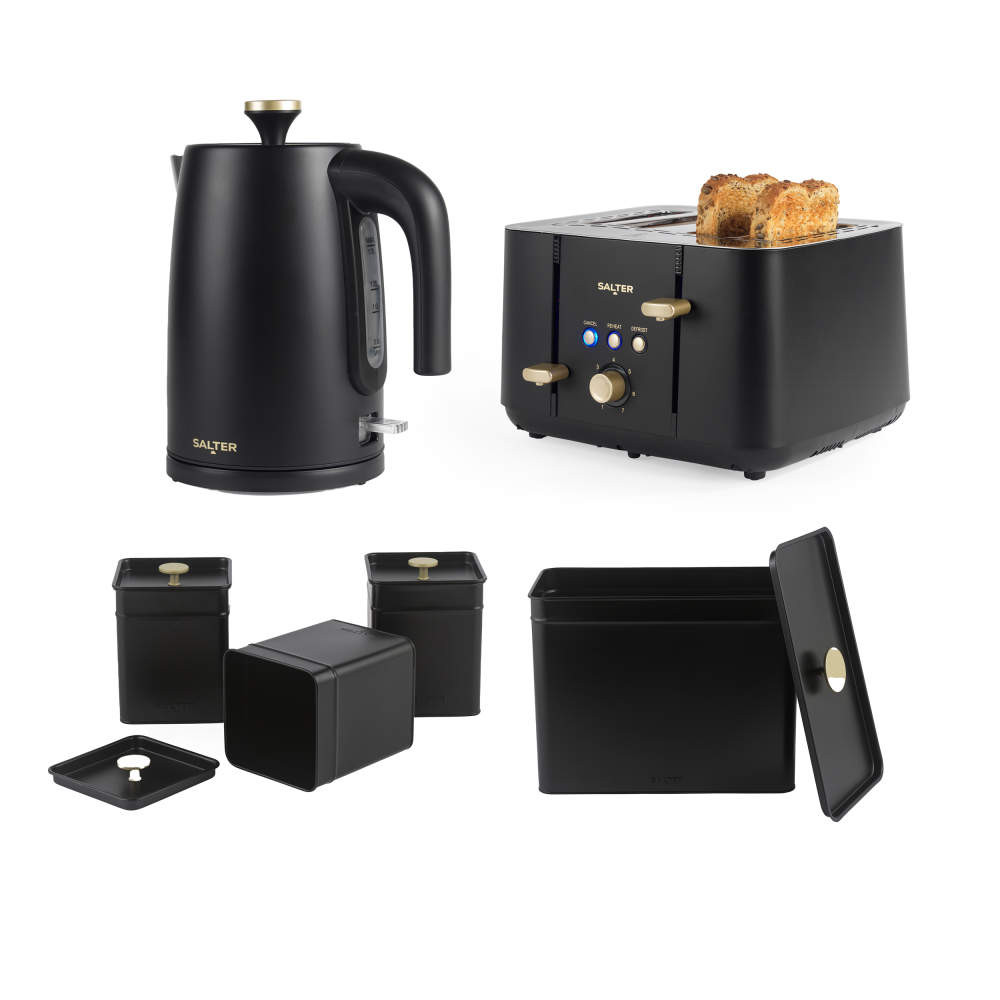 salter Alchemy 1.7L Kettle 4 - Slice Toaster & Full Countertop Set - Black