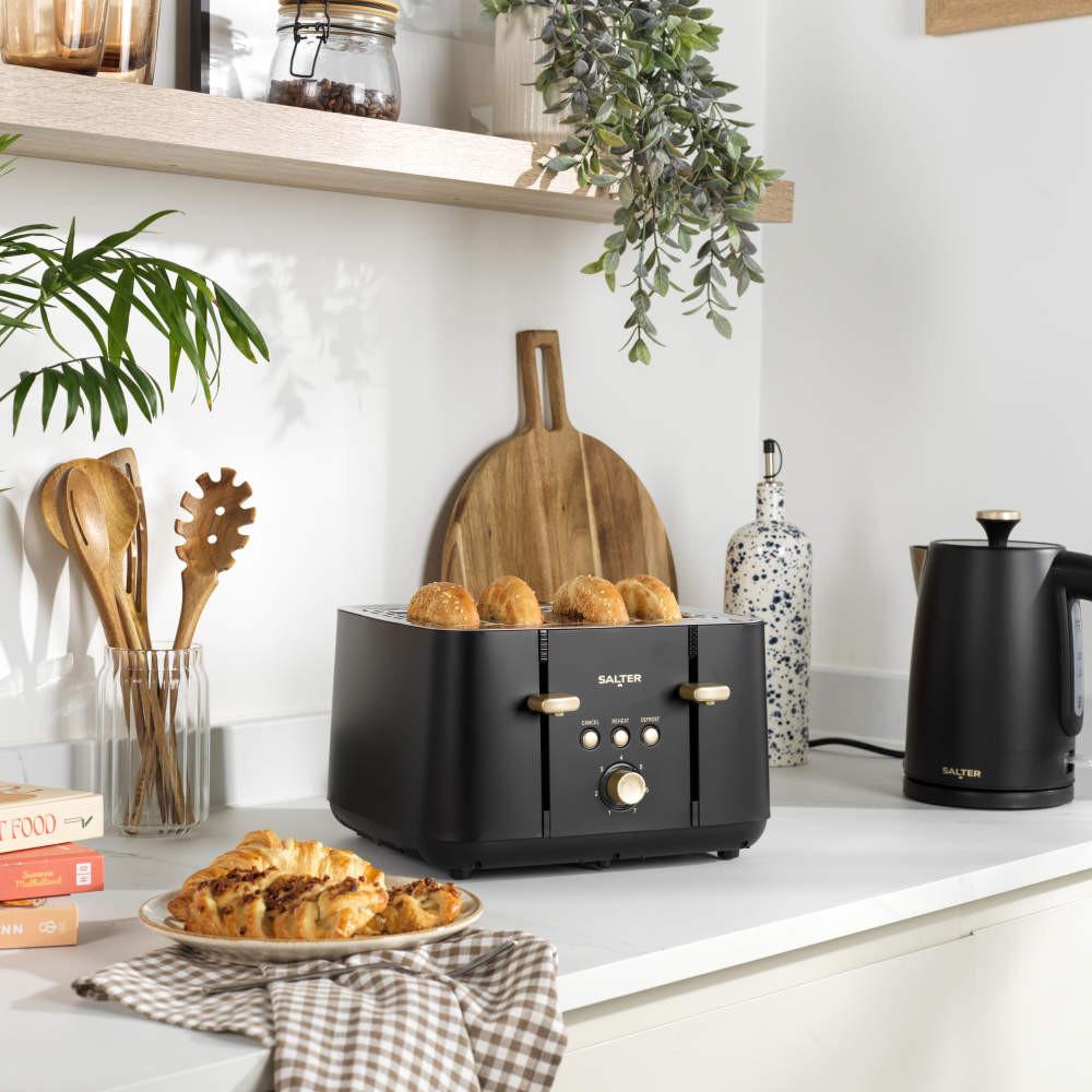 Salter Alchemy Kettle 4 - Slice Toaster & Canister Set - Black/Gold