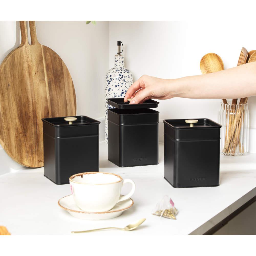 Salter Alchemy Kettle 4 - Slice Toaster & Canister Set - Black/Gold