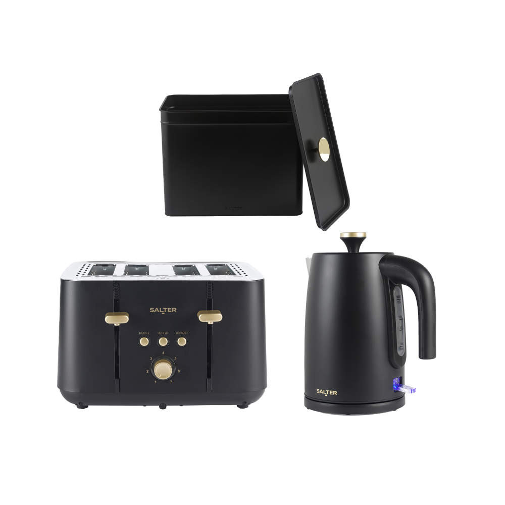 salter Alchemy Kettle Toaster & Bread Bin Set -Black/Gold