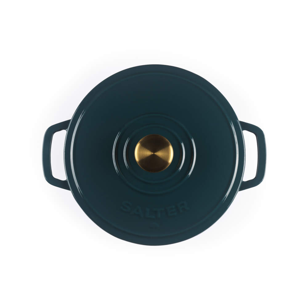Salter Chester 20cm Cast Iron Casserole Pot - Green | PFAS-Free