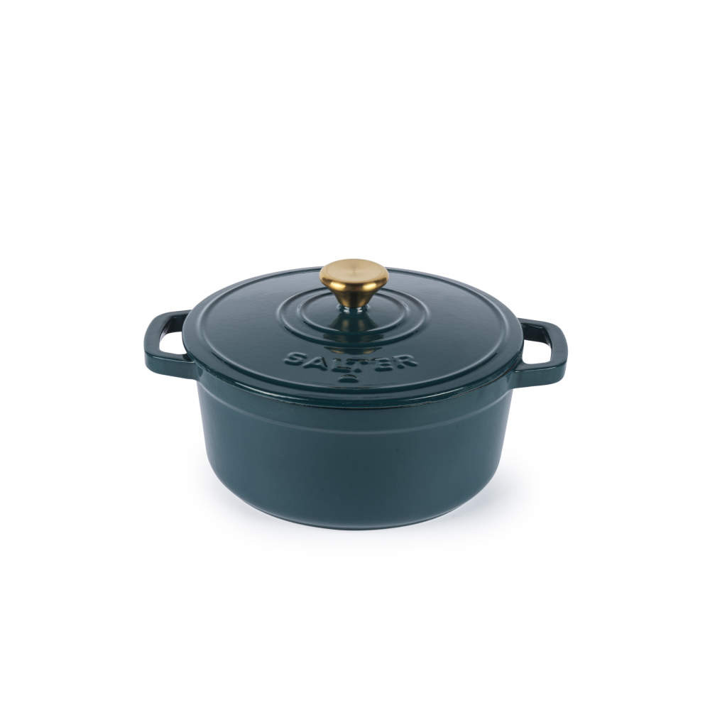 salter Chester 20cm Cast Iron Casserole Pot - Green | PFAS-Free