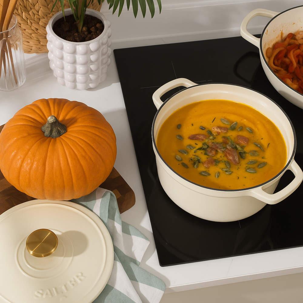 Salter Chester 24cm Cast Iron Casserole Pot - Cream | PFAS-free