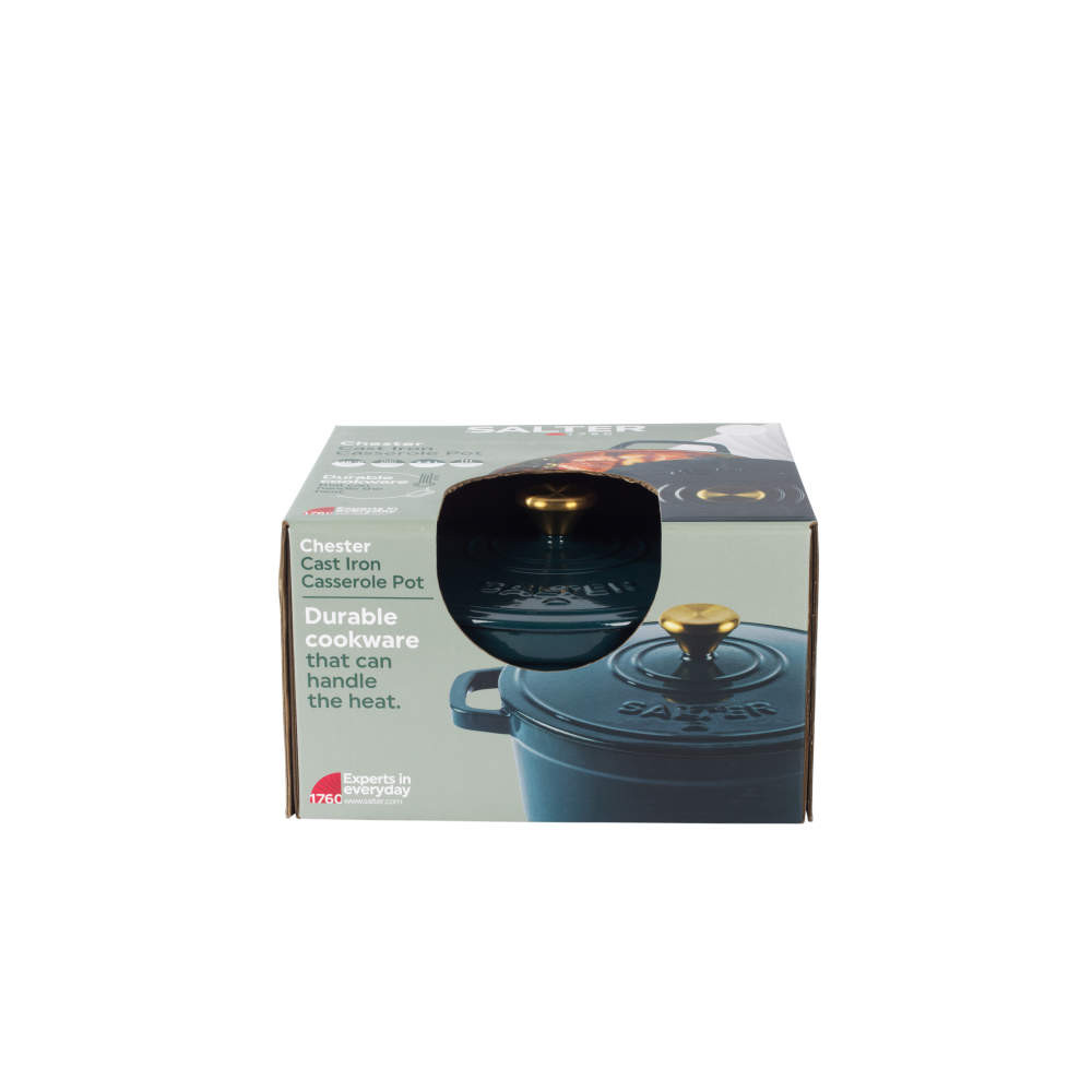 Salter Chester 24cm Cast Iron Casserole Pot - Green | PFAS-free