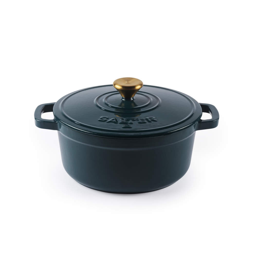 salter Chester 24cm Cast Iron Casserole Pot - Green | PFAS-free