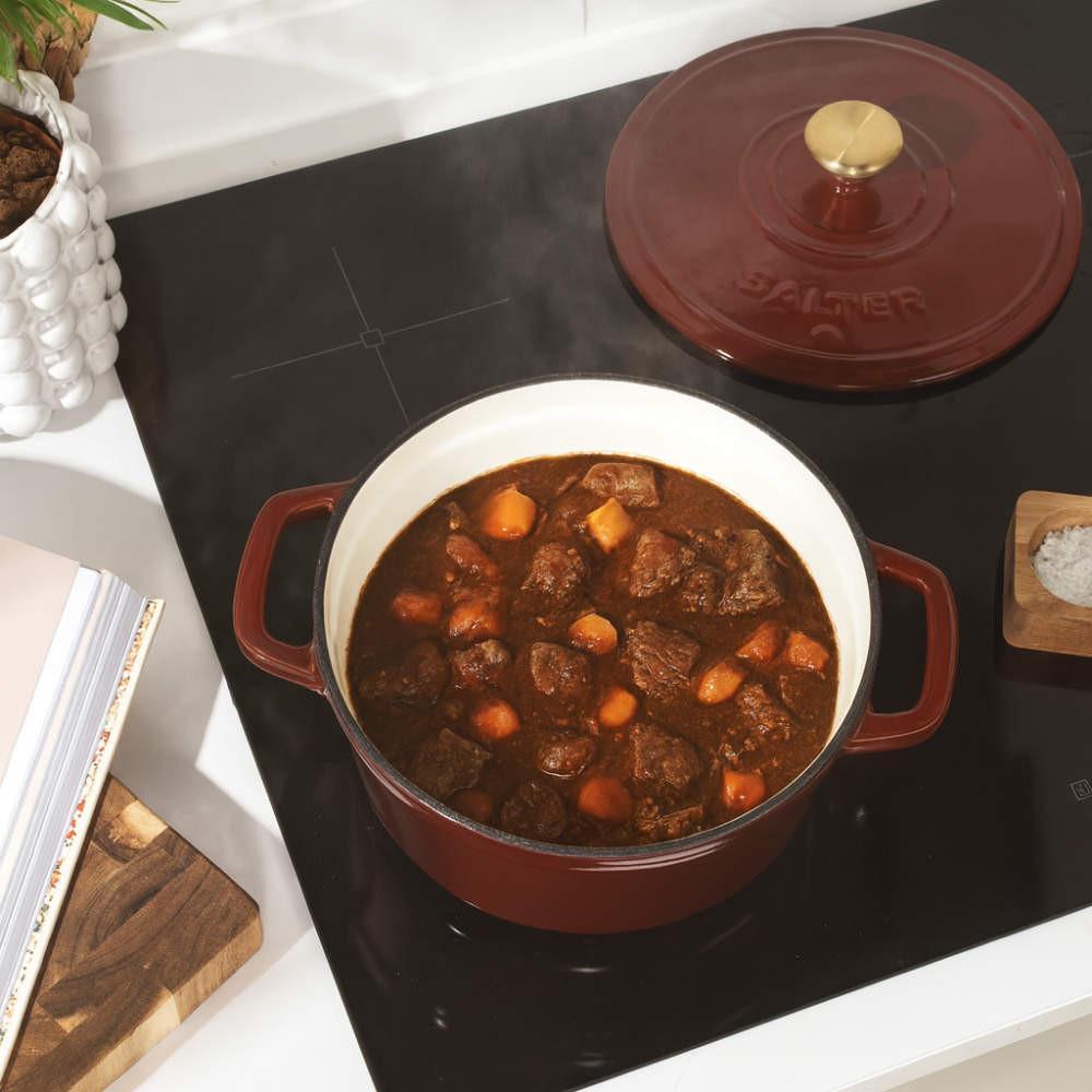 Salter Chester 24cm Cast Iron Casserole Pot - Red - PFAS-free