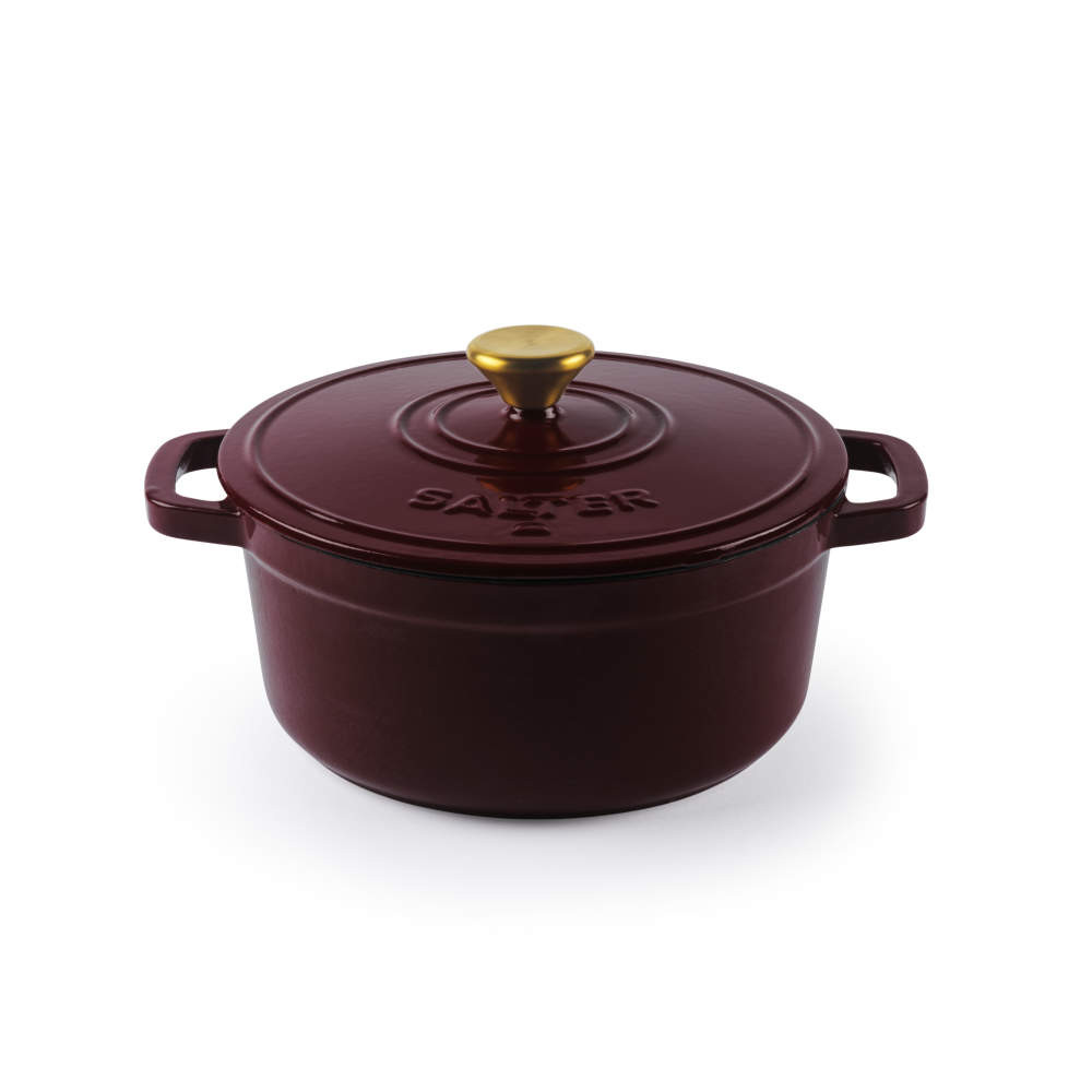 salter Chester 24cm Cast Iron Casserole Pot - Red - PFAS-free