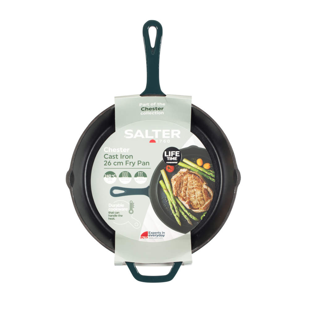 Salter Chester 26cm Cast Iron Frying Pan - Green - PFAS-free