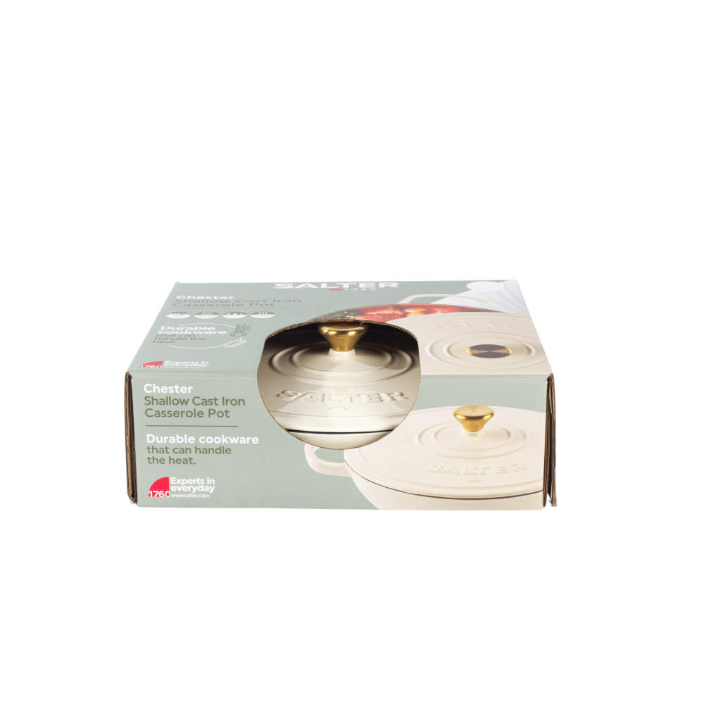 Salter Chester 30cm Shallow Cast Iron Casserole Pot – Cream