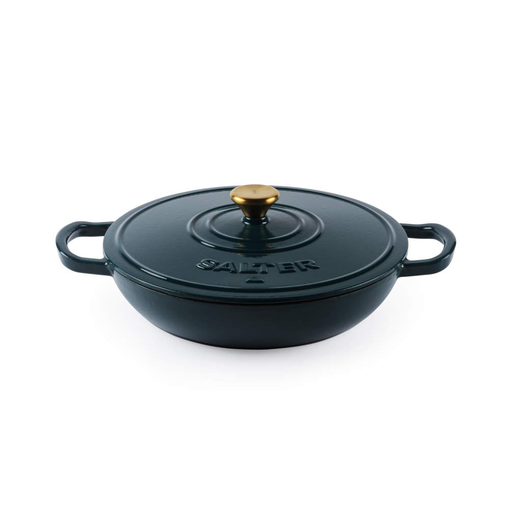 salter Chester 30cm Shallow Cast Iron Casserole Pot - Green
