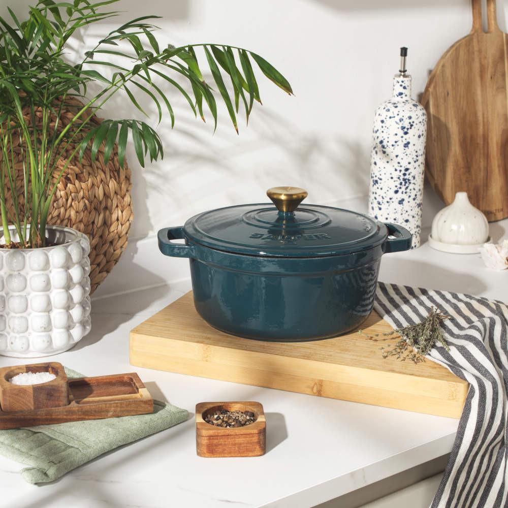 Salter Chester Cast Iron Casserole Set - Green | PFAS-free