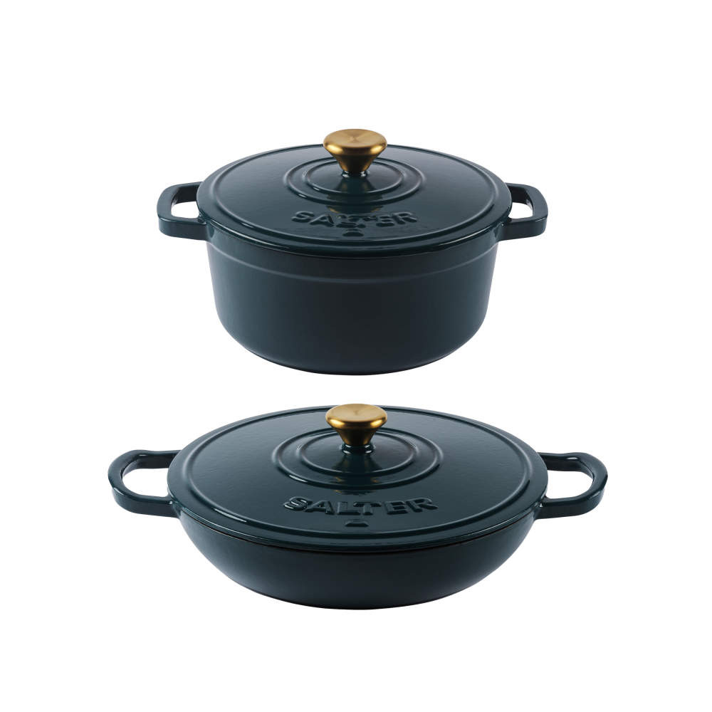 salter Chester Cast Iron Casserole Set - Green | PFAS-free