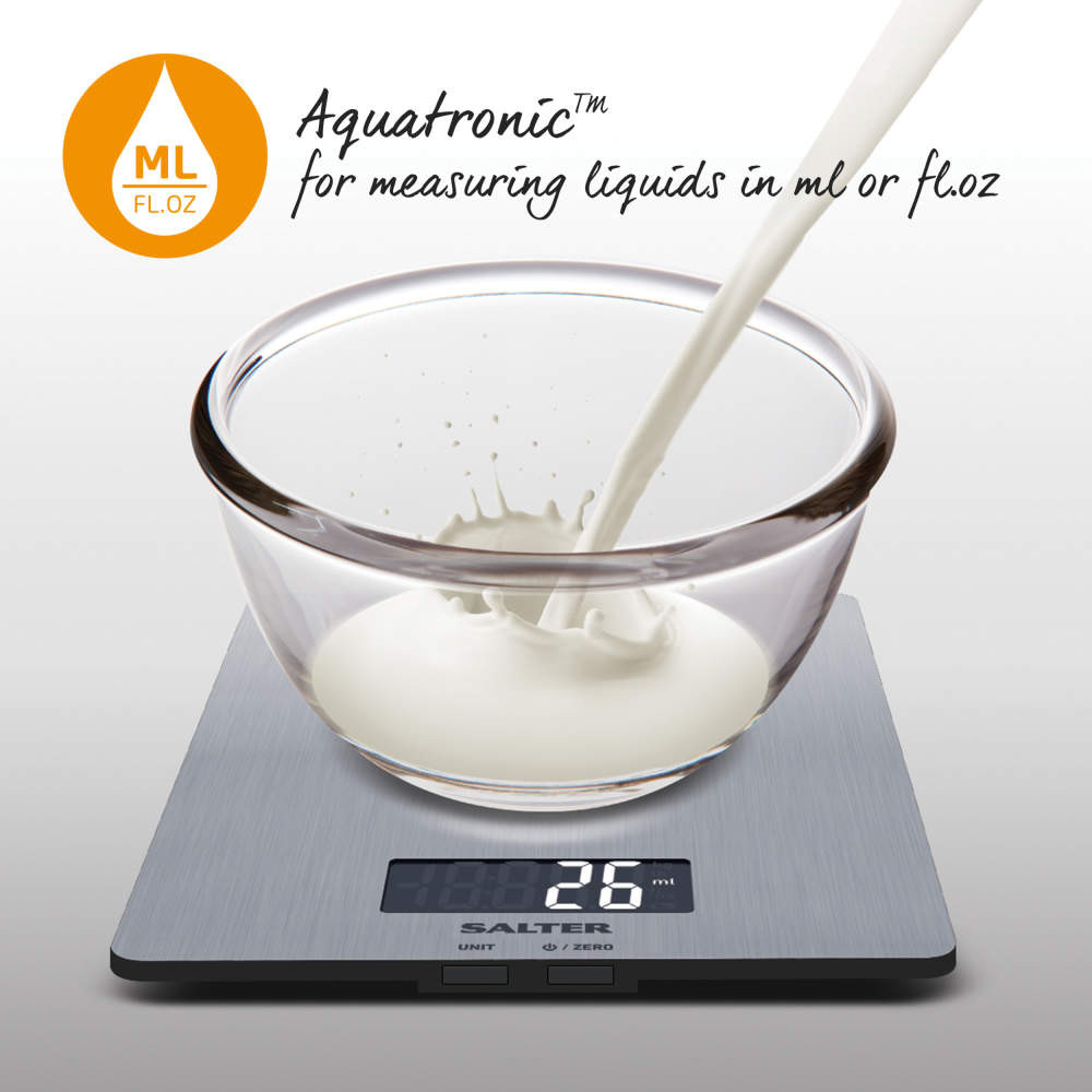 Salter Digital Kitchen Scale - Aquatronic Feature- Stainless Steel