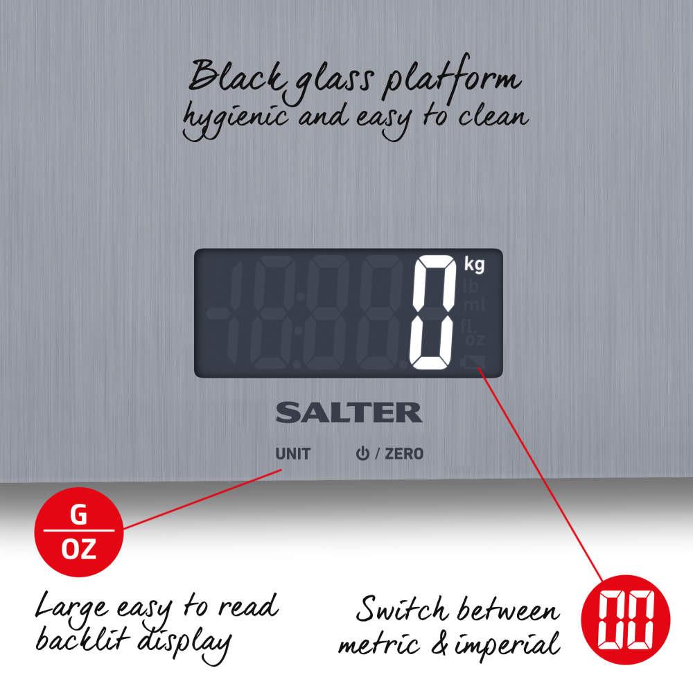 Salter Digital Kitchen Scale - Aquatronic Feature- Stainless Steel