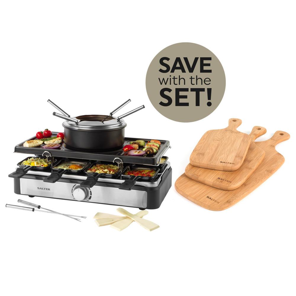 Salter Electric 2-in-1 Raclette Grill & Fondue Maker With Chopping Board Set