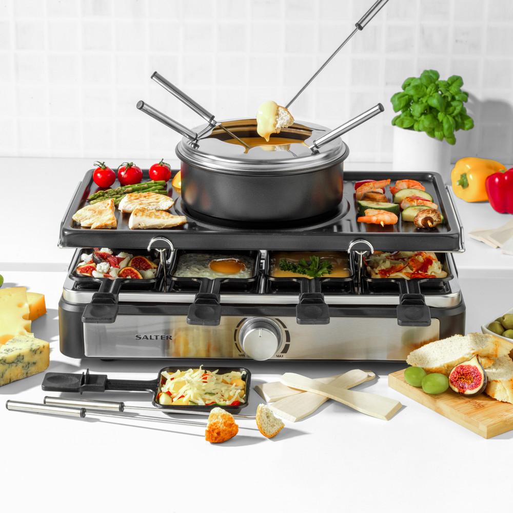 Salter Electric 2-in-1 Raclette Grill & Fondue Maker With Chopping Board Set
