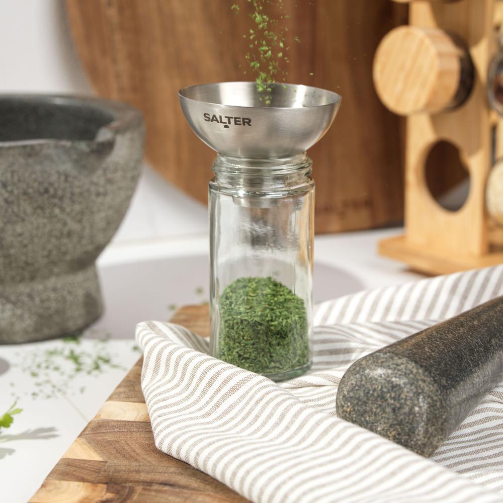 Salter Electric Salt & Pepper Grinder Set & Refill Funnel - Sliver